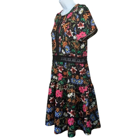 Alexia Admor Lace Trim Fit And Flare Floral Short Sleeve Dress Size 12 - Picture 3 of 15